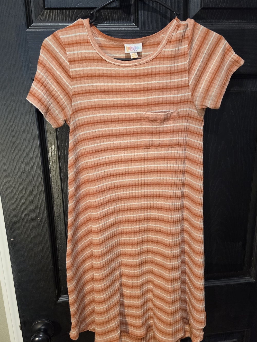 LuLaRoe Orange and Cream Striped Ribbed Tee Dress